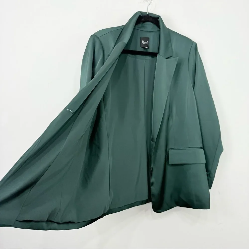 Ella Dark Green Satiny Single Button Career Holiday Casual Blazer
